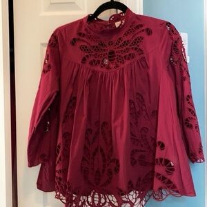Anthropologie Deep Red Lace Blouse NWOT